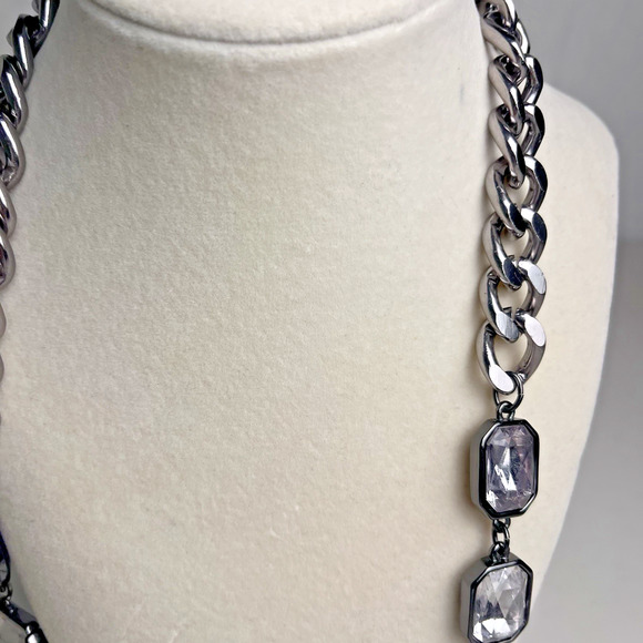 Chicos Chunky Gunmetal Chain Necklace Large Gems Statement Jewelry Bold 36 - 40" - Picture 5 of 16